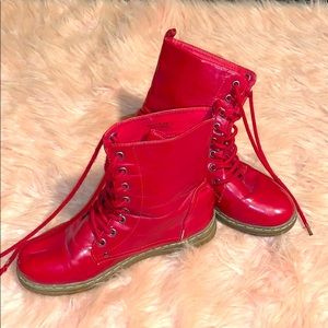Red Leather Combat Boots